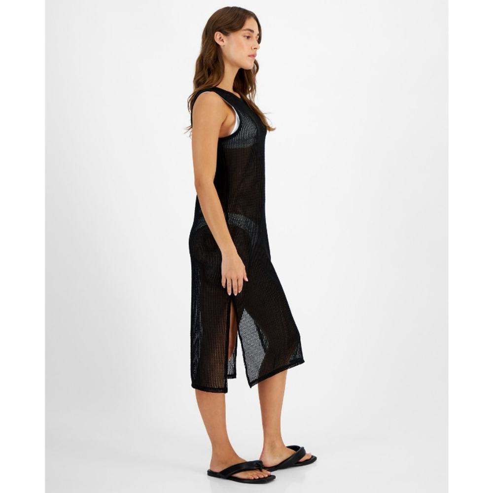 Miken Size Medium Black Low-Back Midi Dress Swim Cover-Up NWT - Picture 2 of 6